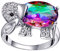 Uloveido Mädchen Glücklicher Elefant Tier Halo Ring Platin Überzogener Regenbogen Zirkonia Ring für Frauen Mom Freund Geburtstagsgeschenk Größe 52 (16.6) J378