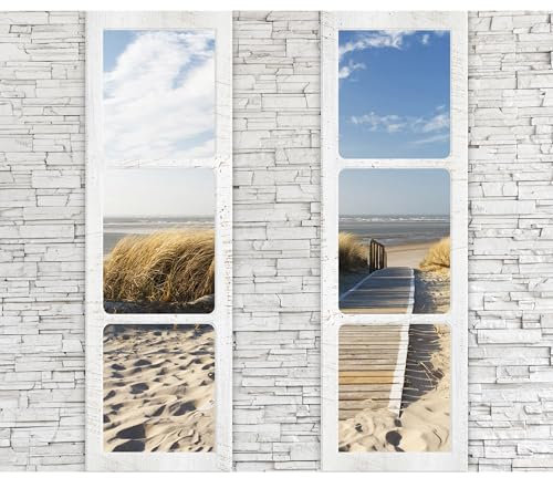 decomonkey Fototapete Strand Meer 350x256 cm XL Design Tapete Fototapeten Vlies Tapeten Vliestapete Wandtapete moderne Wand Schlafzimmer Wohnzimmer Natur Landschaft Steinwand