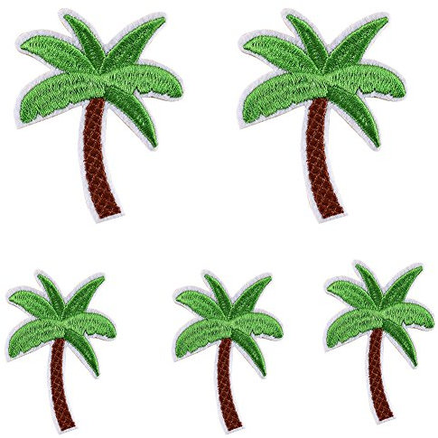 ZHOUBA 5Pcs Coconut Palm Tree Embroidered Patch Iron on Patch DIY Sewing Applique