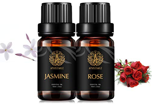 Aphrosmile Jasmin Ätherisches Öl, 10 ml für Diffusor & Raumduft | 2 x 10 ml Ätherische Öle Set, Jasmin / Rose Duftauswahl, Für Diffusor, Luftbefeuchter, Raumduft, Hautpflege