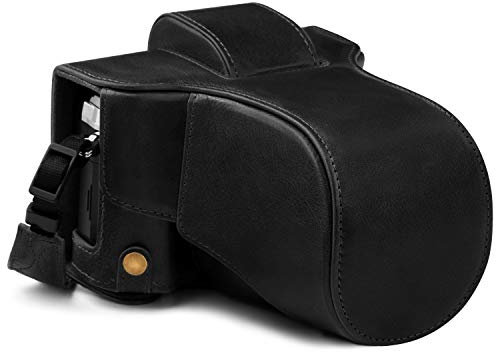 MegaGear Ever Ready MG1862 Kameratasche aus Echtleder, kompatibel mit Olympus OM-D E-M5 Mark III (14-150 mm), Schwarz
