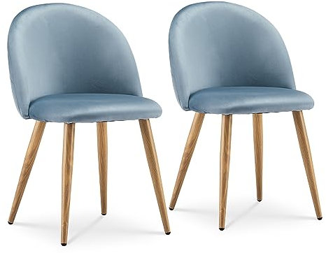 TUKAILAI 2 STÜCKE Samt Essensstuhl Gepolstert Lounge-Sessel mit schwarzen Metallbeinen Esszimmer Wohnzimmer Schlafzimmer Zuhause Büro Stühle Küchenstühle Hellblau