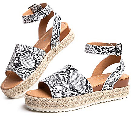 Hitmars Womens Sandals Wedge Summer Ladies Espadrilles Gladiator Beach Open Toe Platform 5.6cm 1-Python UK3.5 (EU36)
