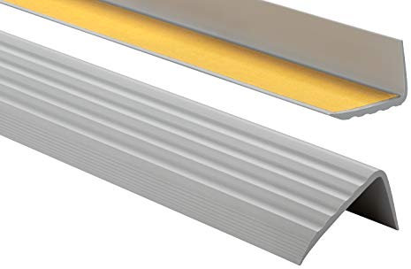 Nez de marche profil d’angle PVC autoadhésif 41x25mm antidérapant, d'escalier-protection, bande de bordure, 90cm, Gris