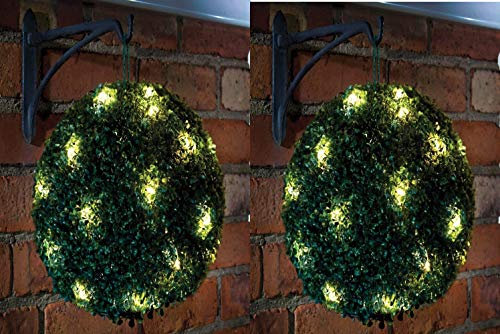 Yorkshire Homeware 2 x 28cm Solar Powered Topiary Ball with 20 Led Lights 2 Functions Hanging Topiary Ball Light Green
