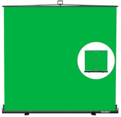 【Breiterer Stil】 RAUBAY 200x210cm Großer zusammenklappbarer Grün Hintergrund Greenscreen, tragbarer ausziehbarer Chroma-Key-Panel Fotohintergrund mit Ständer für Videokonferenzen, Fotostudio.
