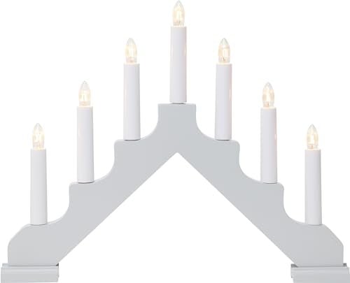 Fensterleuchter Ada von Star Trading, Kerzenständer mit 7 Glühbirnen E10 warmweiß, Weihnachtsdeko aus Holz in Grau, Kabelschalter, Länge: 37,5 cm