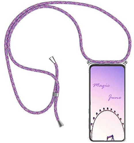 HongMan Handykette Handyhülle für Samsung Galaxy J3 2017/J330 mit Band - Transparent Handy-Kette Handy Hülle mit Kordel zum Umhängen Handyanhänger Halsband Lanyard Case - Lila