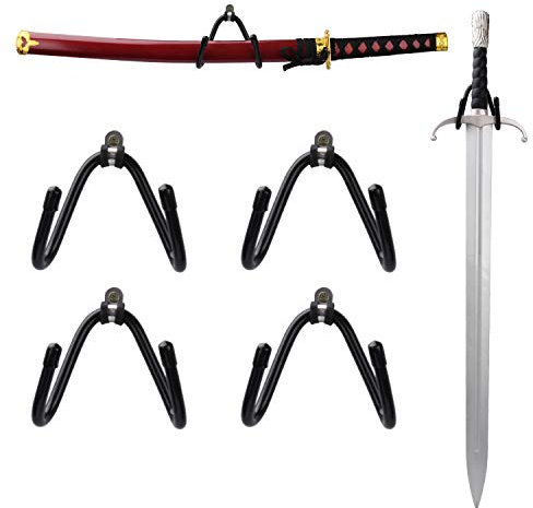 JAZBREY 4er Pack Kleine verstellbare Schwert Wandhalterung Display Rack Standhalter Hakenhalter für Schwert, Dolch, Axt, Schlüsselblatt - Vertikale oder horizontale Anzeige