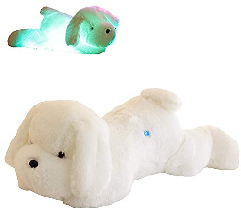 LICHENGTAI Süßes Hundeplüschtier, 30cm LED-Licht Weich Spielzeug leuchtende Stuffed Hund Plüschtiere Relax Kissen Puppen Geschenke Kinder Geburtstagsgeschenk, Weiß