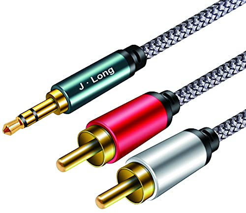 3.5 mm to 2 RCA Adapter Cable 8M,J•LONG 3.5mm Male to 2 RCA Male Aux Audio Cable Cord 3.5mm Stereo Jack to 2RCA Plugs Connector for Speakers, MP3 Player, Smartphone, Tablet, Laptop and More (8M)