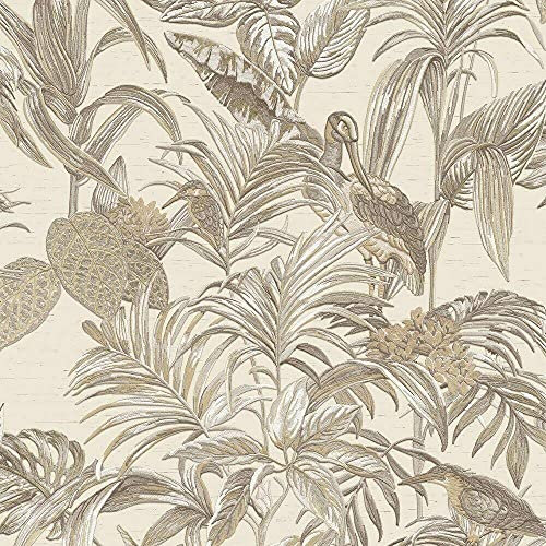 Sample Cream Beige Tropical Wallpaper Birds Palm Textured Paste The Wall Vinyl