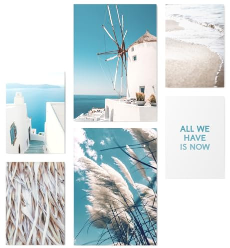 Papierschmiede® Mood Poster Set Greece Vacation, Bilder Wohnzimmer Deko Schlafzimmer, 2x 30x40 cm und 4x 21x30 cm, blau weiß Griechenland Strand - Größe der Wandbilder passend für IKEA-Rahmen