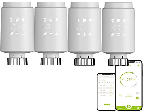 Qiumi Zigbee eTRV Heizkörperthermostat programmierbar | Sprachsteuerung mit Alexa, Google Home, Anschlussgewinde M30 x 1,5