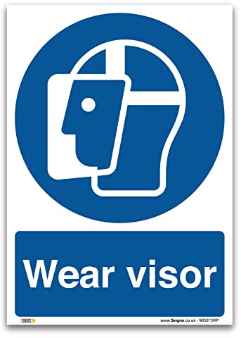 Pack of 2 Wear Visor Sign, A5 210x148mm, PVC Rigid Plastic, PPE Mandatory Health and Safety Signs