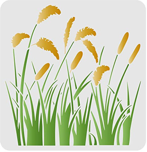 FINGERINSPIRE Schilfgras Schablonen 30x30cm Rohrkolben Blätter Schablonen Schilfmuster Schablonen Gras Zeichnungsschablone Pflanzenschablone zum Malen auf Holz, Boden, Möbeln, Wänden und Papier