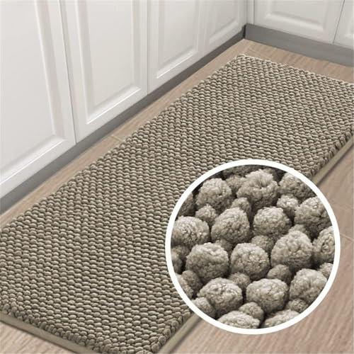 LINGKY Badematte rutschfest 50x150 cm Chenille Badezimmerteppich Saugfähige Badteppich Waschbar Badvorleger Bad Teppich Badezimmer Duschvorleger Badematte Taupe