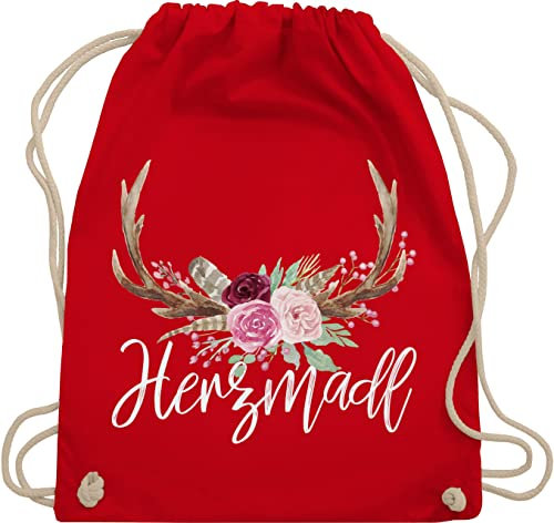 Turnbeutel Rucksack - Kompatibel mit Oktoberfest Tasche - Herzmadl - Unisize - Rot - trachtenrucksäcke bayern geweih juterucksäcke oktoberfest-tasche octoberfest geweihe turnsack - WM110