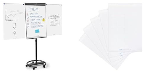 Legamaster 7-153600 Universal Flipchart Triangle Rundfuß, schwarz & Landre Flipchart Papier, kariert, 20 Blatt je Block, 5er Pack