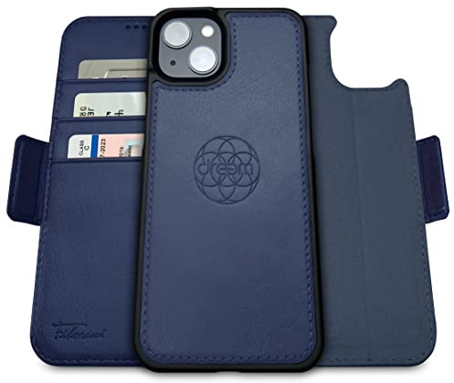 dreem Fibonacci Wallet Case for iPhone 14 & iPhone 16e Case Wallet | 3-in-1 Magnetic Detachable Vegan Leather Cover with Built-In Kick-Stand, RFID Blocking Card Holder, MagSafe Compatible [Royal]