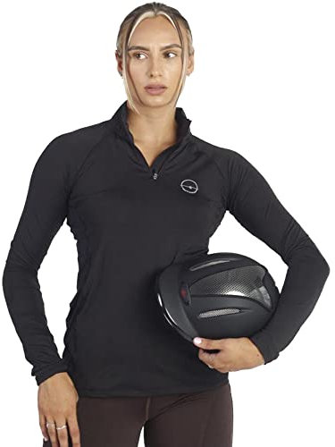 Equestrian Base Layer Ladies Long Sleeve Base Layer Lightweight Horse Riding Equestrian Tops (as8, Alpha, m, Regular, Regular, Standard, Black, Medium)