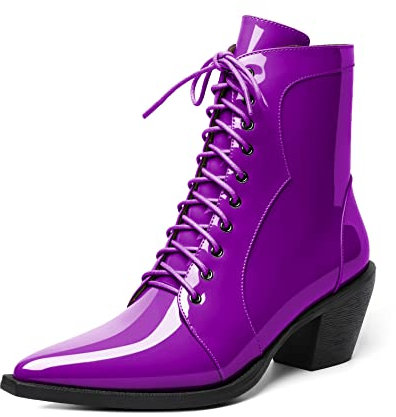 EDEFS Bottines Femme Classique Chelsea Talons Bloc 2.4'' Automne Hiver Fermeture Eclair Bout Pointu Chaleureux Bottes Violet EU40