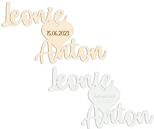 Alsino Schriftzug Name Hochzeitsgeschenk Deko personalisiert Holz Acryl Geschenk Hochzeit Valentinstag Paare Wunschnamen Datum Geburtstag 15, 20, 25 und 30 cm Gravur graviert Laser