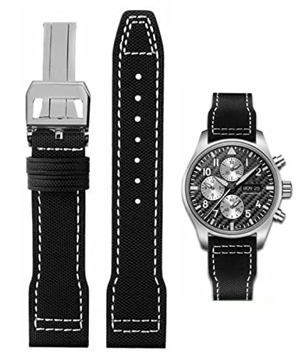 HEYOZURY Uhrenarmband für IWC Uhr Nylon Canvas Armband 20mm 21mm 22mm Ersatzband aus Echtem Ersatz Armband Faltschnalle Strap Original for Für IWC Pilot Portugal Serie für Männer