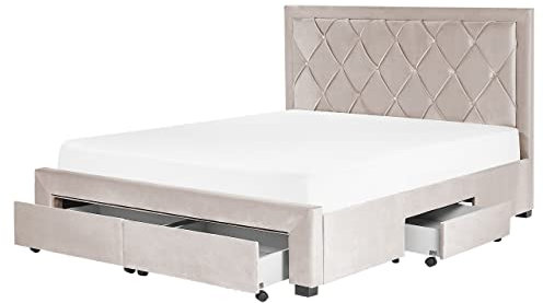 Beliani Bett Samtstoff beige Schubladen Lattenrost 160 x 200 cm Chesterfield Stil Lievin