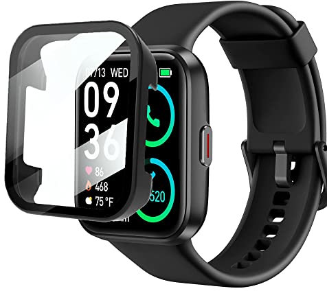 Blueshaweu Coque Compatible avec Aeac ID208BT Smartwatch,Dur PC Matériel Coque,Ultra Mince Verre Trempé Écran Case pour ENOMIR 208/Tensky id208bt/Gydom ID208/Aeac ID208 Smartwatch (Noir)