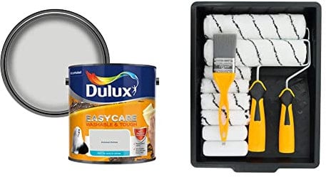 Dulux 403201 Easycare Washable & Tough Matt Emulsion Paint For Walls And Ceilings & Coral 10501 Paint Kit with Headlock and Mini Roller Frame and Hybrid Brush, Set of 12 Pieces