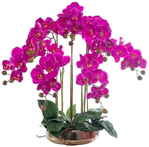 FURLOU 7 Zweige Real Touch Phalaenopsis Blumenarrangement, Lila Faux Orchideen Pflanze mit Keramiktopf, Gefälschte Orchideen Dekor für Zuhause/Schlafzimmer/Wohnzimmer/Essen