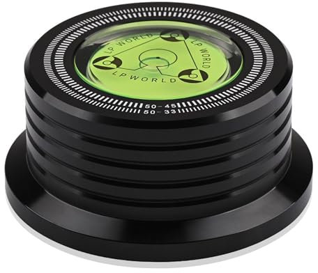Tenlysound Record Weight LP Phono Disc Stabilizer, Black 60Hz Plattenspieler Level, HiFi 3 in 1 Strobe Scale Speed Measuring Record Puck Vinyl Clamp with Bubble Level for Phonograph Vinyl Record