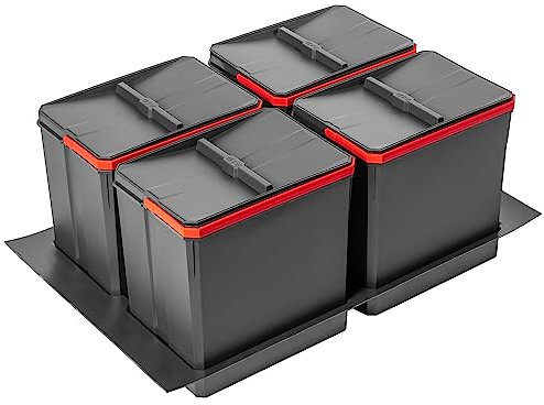 GTV - Juego de cubos de basura AxiSpace para cajones y armarios con ancho de 800 mm, juego compuesto por 4 recipientes de 15 l, cubo de basura de plástico con partículas de grafeno, color antracita