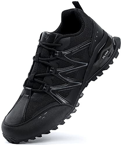 Kricely Traillaufschuhe Herren Laufschuhe Straßenlaufschuhe Sneaker Leicht Wanderschuhe Fitnessschuhe Trekkingschuhe(Schwarz 44.5)