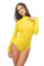 Magi Langarm Damen Stringbody mit Langen Ärmeln Bodysuit mit Halbkragen Basic Body Größen (Gelb,XL)
