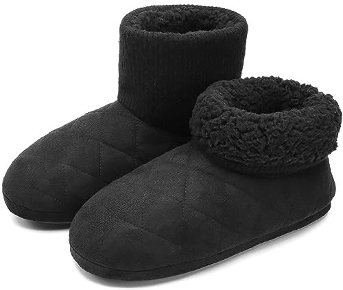 COFACE Hüttenschuhe Herren Lammfell Hausschuhe Warme Plüsch Gefütterte Hausstiefel Flauschig Männer Haussocken Filz Pantoffeln 44