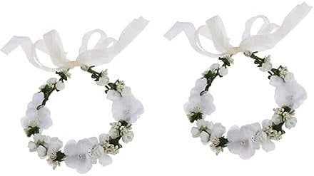 minkissy Real Looking Artificial Flowers 2pcs Bridal Headpiece Flower Hair Accessories Women Wreath Flower Crown Wedding Flora Hoop Women Garland Girl Flower Head White Bride Cute Headbands