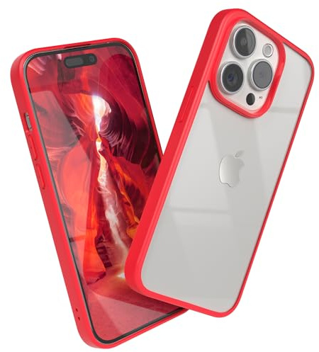 EAZY CASE Clear Hybrid Bumper Hülle kompatibel mit iPhone 15 Pro, Handyhülle mit Ultra Aufprallschutz, Stoßfest und Kratzfest, dünne Schutzhülle mit Kameraschutz, Handy Case, Rot