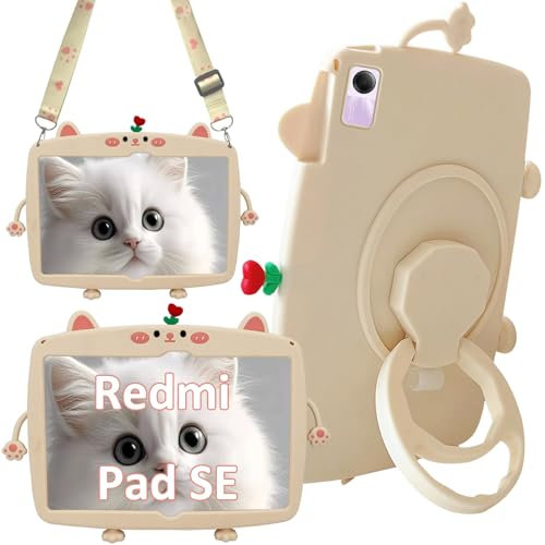 A-BEAUTY Custodia Compatibile con Redmi Pad SE 11 Pollici Tablet 2023 Cute Cat Custodia per Bambini con Supporto Rotante a 360 Impugnatura Portapenne Tracolla