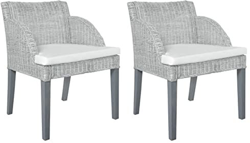 ARKEM Esszimmerstühle mit Kissen 2 STK. Grau Natur Rattan Armlehnstuhl Polsterstuhl