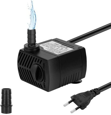 Mingke Mini Pompa Sommergibile Silenziosa per Acquario, Portata d'Acqua Regolabile, 400L/H 5W Cavo da 1,35 m,per Fontanelle Gatti, Stagno,Fontane e Giochi d'Acqua