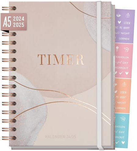 Häfft-Timer Fancy 2024/2025 A5 Soft Beige Schulplaner, Schülerkalender, Schülerplaner, Studienplaner mit Spiralbindung für Oberstufe, Ausbildung, Studium - nachhaltig & klimafreundlich