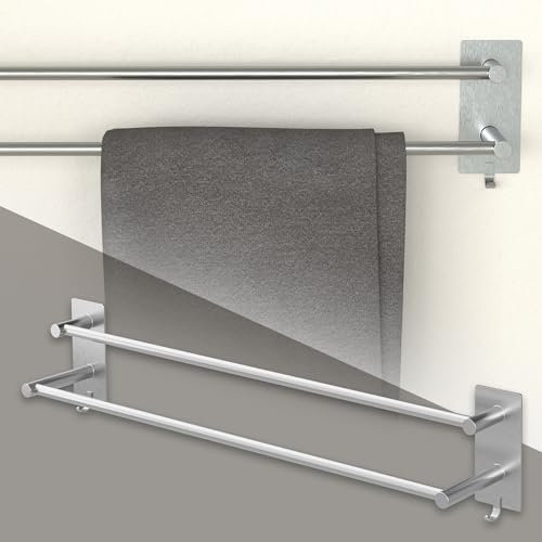 ML-Design Handtuchhalter ohne Bohren 59 cm, 2 Handtuchstangen, 2 Haken, Silber, Edelstahl, Wandmontage, Badetuchhalter Doppelt zum kleben für Bad&Küche, Modern Wandhalter selbstklebend für Handtücher