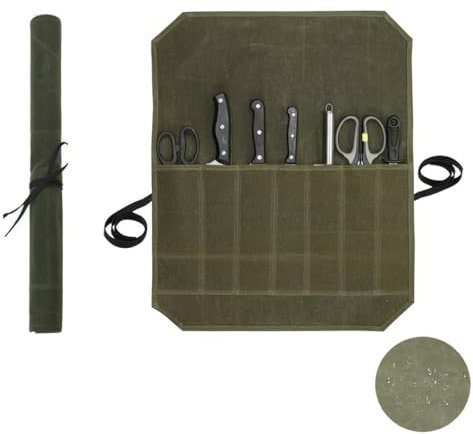 Messertasche Kochmesser Messerkoffer Kochmesser Rolltasche mit 7 Fächern Gewachstes Canvas Messertasche Kochmesser Rolle Messeraufbewahrung Tasche für Kochmesser Löffel für Camping Wandern Freizeit