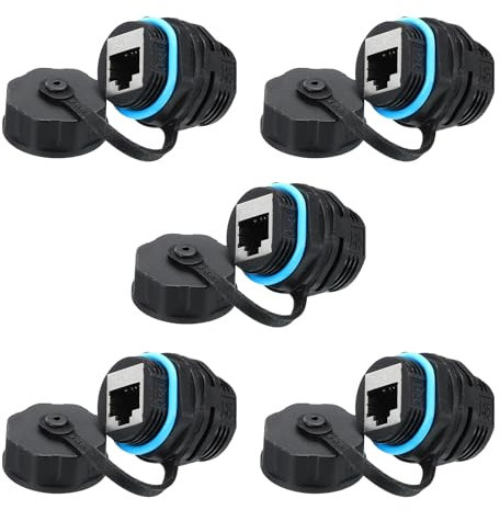 sourcing map RJ45 Panel Mount Coupler, IP68 Shielded Industrial Panel Mount Bulkhead Ethernet LAN Pass Through Connector for CAT6/CAT5E/CAT5(Blue,Pack of 5)