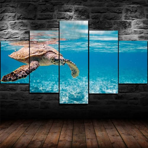 Bilder 5 Teilig Wandbild Naturlandschaft Meereslandschaft Strand Meeresschildkröte Leinwand Bild Wandbilder Wohnzimmer Wohnung Kunstdrucke Wandbilder Design Abstrakt Poster Wanddekoration 200x100cm