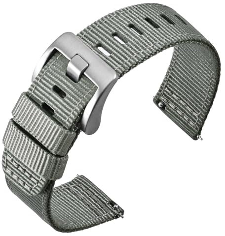 ANNEFIT Nylon Militär Uhrenarmband 22mm, Schnalle aus Edelstahl, Schnellverschluss Aatmungsaktive Armband für Herren Damen (Grau)