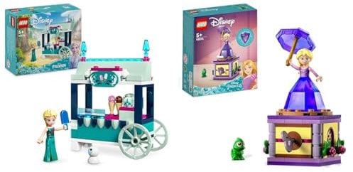 LEGO Disney Frozen Elsas Eisstand, Eiscreme-Spielzeug & Disney Princess Rapunzel-Spieluhr, Prinzessinnen Spielzeug zum Bauen mit Rapunzel Mini-Puppe, Diamantkleid und Chamäleon Pascal für Kinder 43214