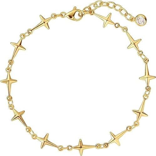 Jenosy 14K Vergoldet Spike Kreuz Armband Zierliche Armbänder Verstellbaren Armband Damen Gold Einfaches Schmuckgeschenk für Frauen